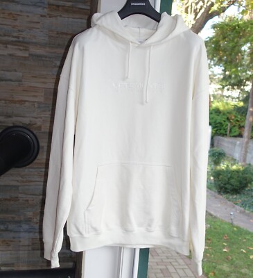 VETEMENTS HOODIE M oversized oversize hoody sweater logo white creme