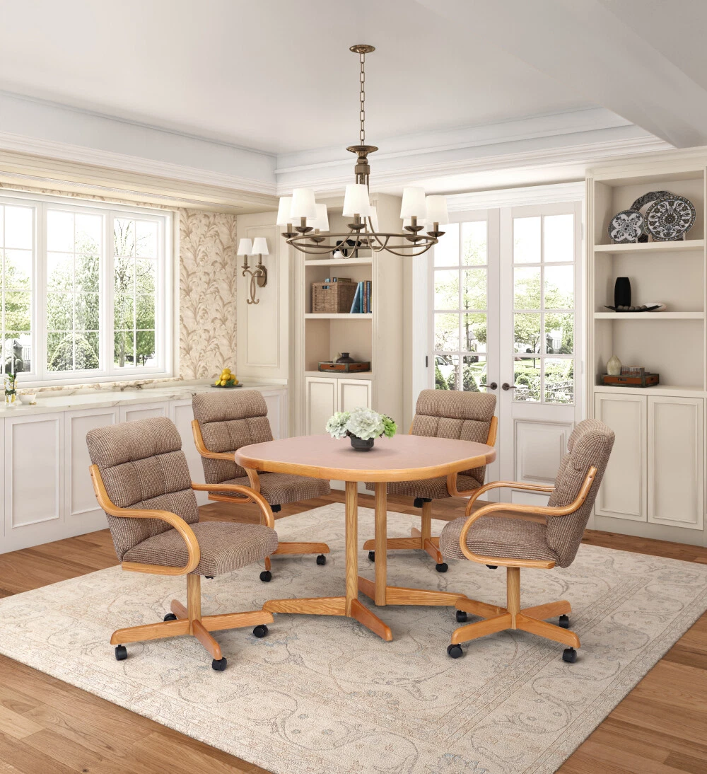 5 Piece 42x42 Caster Dining Set Laminate Table Top Caramel Caster Chairs