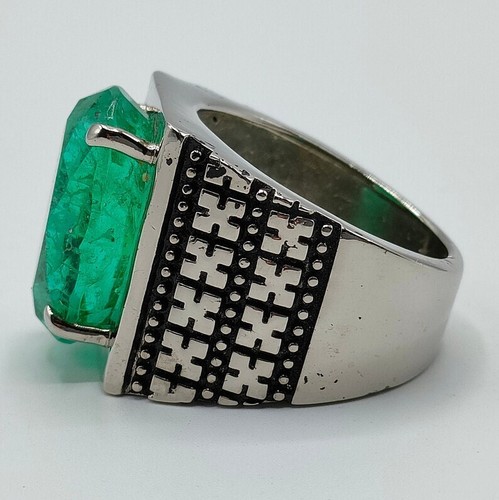 Rare Square shape Fluorite Natural Green Emerald Ring Sterling Silver 925 - Picture 7 of 9