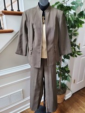 Perceptions Women Brown Polyester Single Breasted Blazer Top, Pant 3 Pc 12