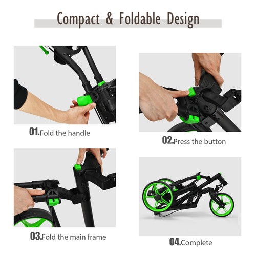Costway Folding Golf Push Cart W/Scoreboard Adjustable Handle Swivel Wheel Green - Picture 5 of 6