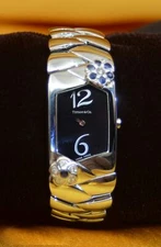unique Tiffany & Co TESORO SS watch w/18K WG Diamond&Sapphire flowers