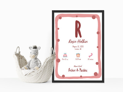 Personalisierte Geburtsstatistik Baby Druck Schild, individuelle Geburtsanzeige Kinderzimmer Wand