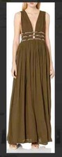 FRENCH CONNECTION Hasan Olive / Khaki Green Maxi Plunge Goddess Dress S Small 8