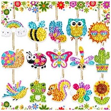 Diamond for Kids, 15 Pack Diamond Art Painting Keychains, DIY Gem 5D Painting