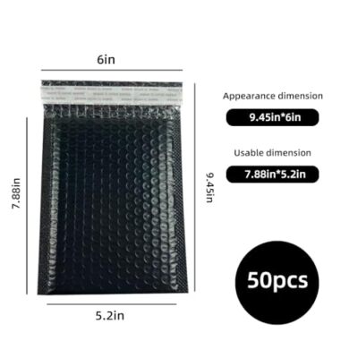 50 Pack Bubble Mailers 9.45x6 Inches - Self Adhesive Padded Shipping Envelopes For Small Business
