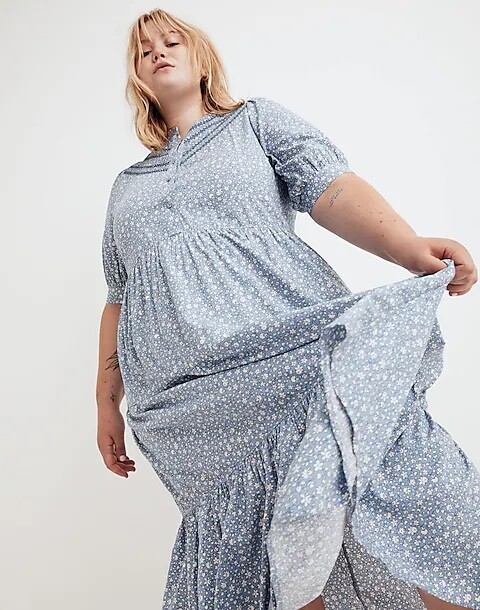embroidered tiered midi dress in cottage garden Madewell Plus Embroidered Puff-Sleeve Midi Dress Cottage Garden size 3X NWT  U2