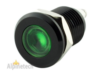 Green LED 12mm Panel Mount Indicator Light - 12V, 14.5mm Mounting Hole, Green Illumination