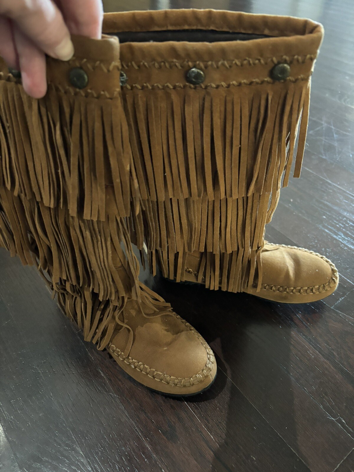 Chestnut FRINGE Knee High Moccasin Boot Boho Festival… - Gem