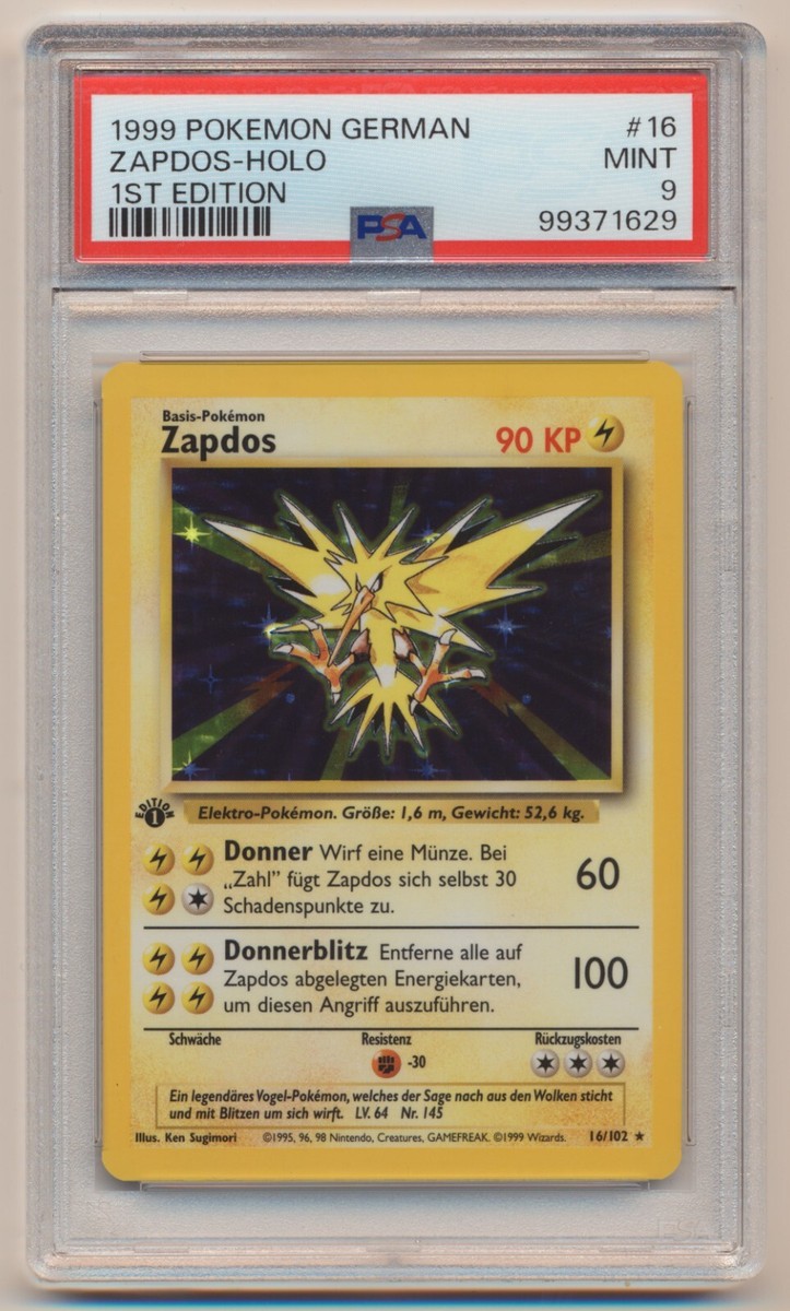 PSA 9 Pokemon GERMAN Base Set 1st Edition Holo Rare Zapdos PSA 9 Pokemon GERMAN Base Set 1st Edition Holo Rare Zapdos