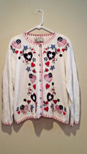 Vintage Tacky Patriotic Cardigan - Heirloom Collectibles - Medium M - White