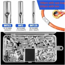 100/200Pcs Copper Bare Wire Splice Ferrule Butt Crimp Connectors Terminals