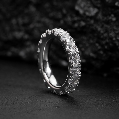 Hip Hop 14K White Gold Plated Iced Pointer Men's Eternity Band Statement Ring - Picture 2 of 5