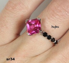 2.36 Ct Hot Pink CZ Solitaire Black Accent Engagement Ring Wedding Bridal