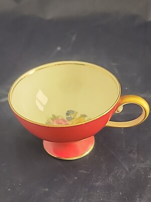 Vtg Continental Ivory Demitasse Cup Germany Red Gold Trim Handle Burgundy Granny