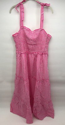 Draper James RSVP Gingham Dress 3X Women's Plus Size Smocked Pink White Tiered