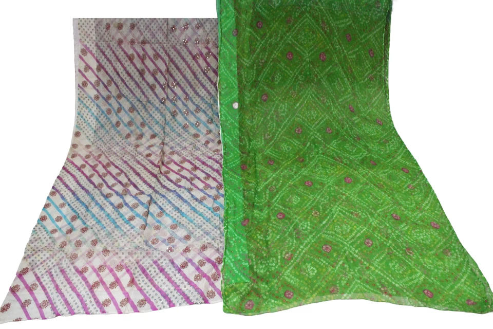 Vestido Estampado Indio Vintage Artesanal Tela Usada Cortina Cortina Tela Sari Lote 2 P Foto 2 de 4