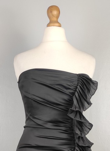 Ted Baker Dress 8 Black Shift Satin Strapless Mini Ruffle Party Occasion - Picture 5 of 6
