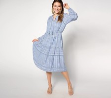 Destination 365 Midi Dress Size Large Petite Printed Clipped Dot Chambray NEW