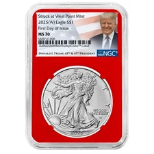 2025 (W) $1 American Silver Eagle NGC MS70 FDI Trump Label Red Core