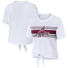 Women's WEAR by Erin Andrews White Texas A&M Aggies Striped Front Knot Cropped