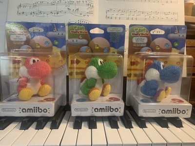 Nintendo amiibo Yarn Yoshi Lot of 3 Pink Green Light-Blue Yoshi's Woolly World