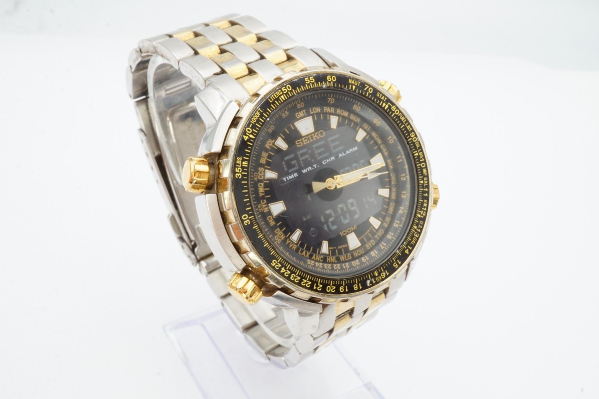 Seiko Analog Digital World Time Watch Duo-Display Quartz H023 New