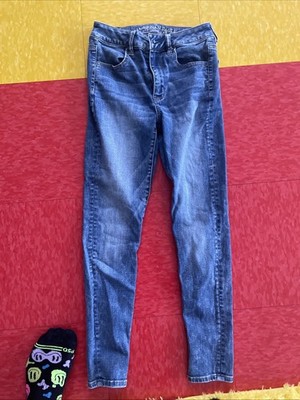 Girls American Eagle Super Stretch Jeans Hi-Rise Jegging Sz 2 Short Blue