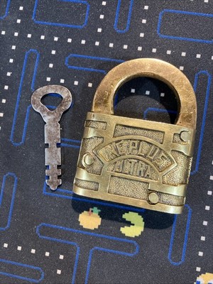 Vintage Ne Plus Ultra Brass Padlock w/ Original Key Antique Fraim Slaymaker