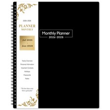 2026-2028 Monthly Planner 8.5"x11" July-June Waterproof Black