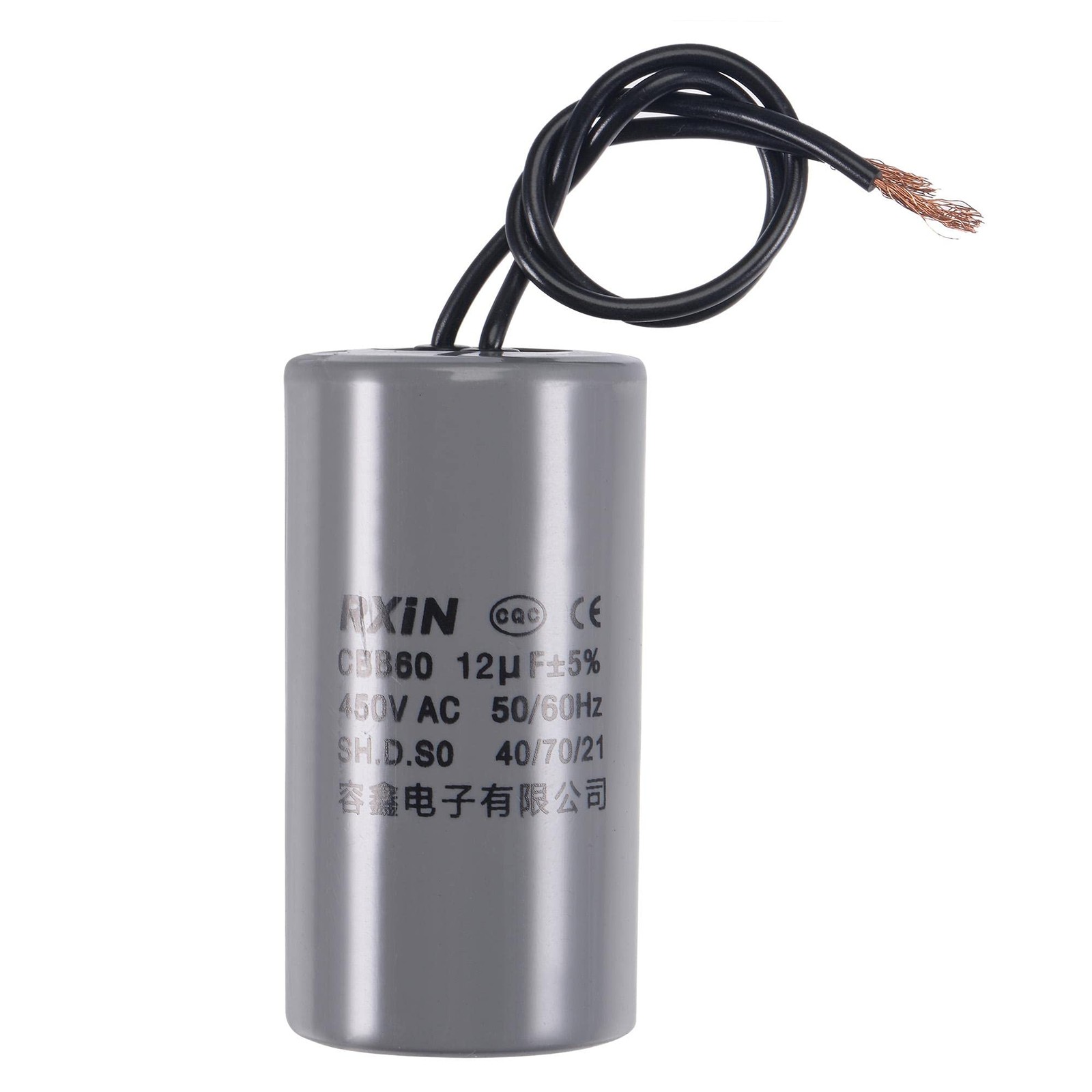 Condensateur CBB60 12uF 450V AC avec fil pour moteur de climatiseur de taille 74x38mm