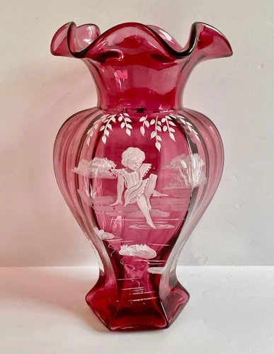 Fenton Cranberry Vase Mary Gregory Day Dreaming 9” Ltd. Ed. 1254/1500 Signed *