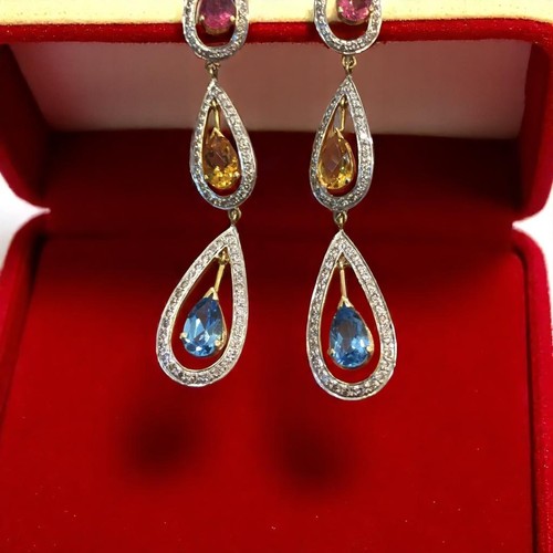 Dazzling 1.88 Cts F/VS1 Round Brilliant Diamonds Dangle Earrings 14K Yellow Gold - Picture 4 of 10
