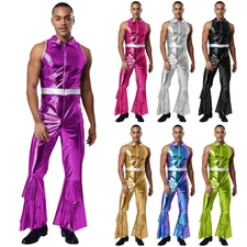 Mens Disco Costume Vintage Overall Carnival Rompers Rave Jumpsuit Outfit Party