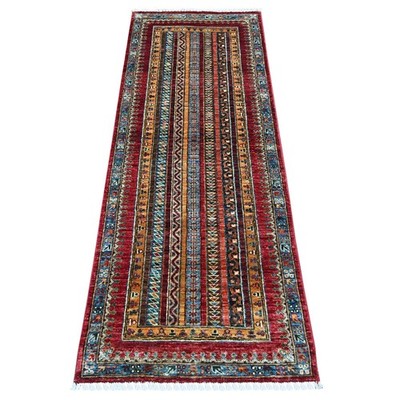 2'4''x6'1'' Red Afghan Super Kazak Hand Knotted Pure Wool Narrow Runner Rug 21915