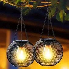 Solar Lantern Outdoor Decor 2 Pack, Upgraded Waterproof Hanging Garden Lights