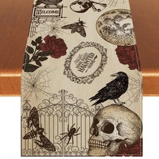 HALLOWEEN TABLE RUNNER 13x72 INCH GOTHIC SKULL ROSE DAY OF THE DEAD TABLE DECOR