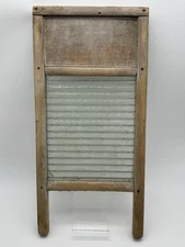 Rustic VTG Ribbed Glass And Wood Washboard 18” Country Cottage Granny Core