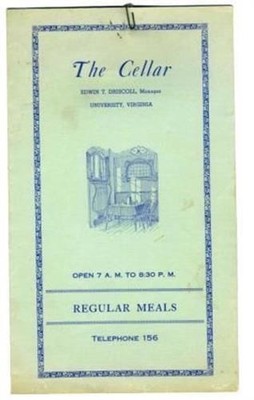 The Cellar Menu University of Virginia 1941 Charlottesville Faculty Apartments