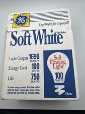 Vintage GE Soft White 100 Watt Light Bulbs Tested 4 Bulbs General Electric  