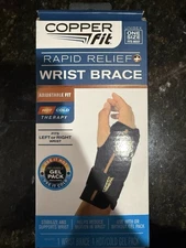 Copper Fit Rapid Relief Wrist Brace Hot Cold Therapy Adjustable Fit Black Unisex