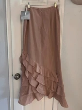Teri Jon Rickie Freeman Women’s 4 Formal Long Skirt Taupe Ruffle Rosette NW $390