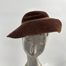 Vtg Brown Felt Wide Brim Hat Boho Western Minimalist Classic Wool
