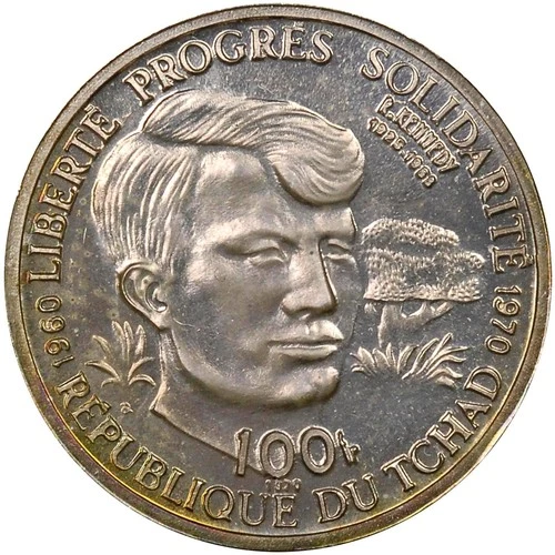 Chad 100 Francs 1970 Silver NGC PF66 'Robert Francis Kennedy' Mtg.975 Top Pop!