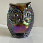 Vintage Fenton Carnival Glass 3” Owl Figurine Multicolor Paperweight Irridescent