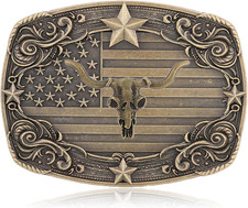 Western Belt Buckles for Men Women Vintage Bohemian Turquoise Longhorn Rodeo Cow