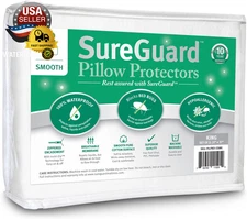Set of 2 King Size Sureguard Pillow Protectors - 100% Waterproof, Bed Bug Proof,