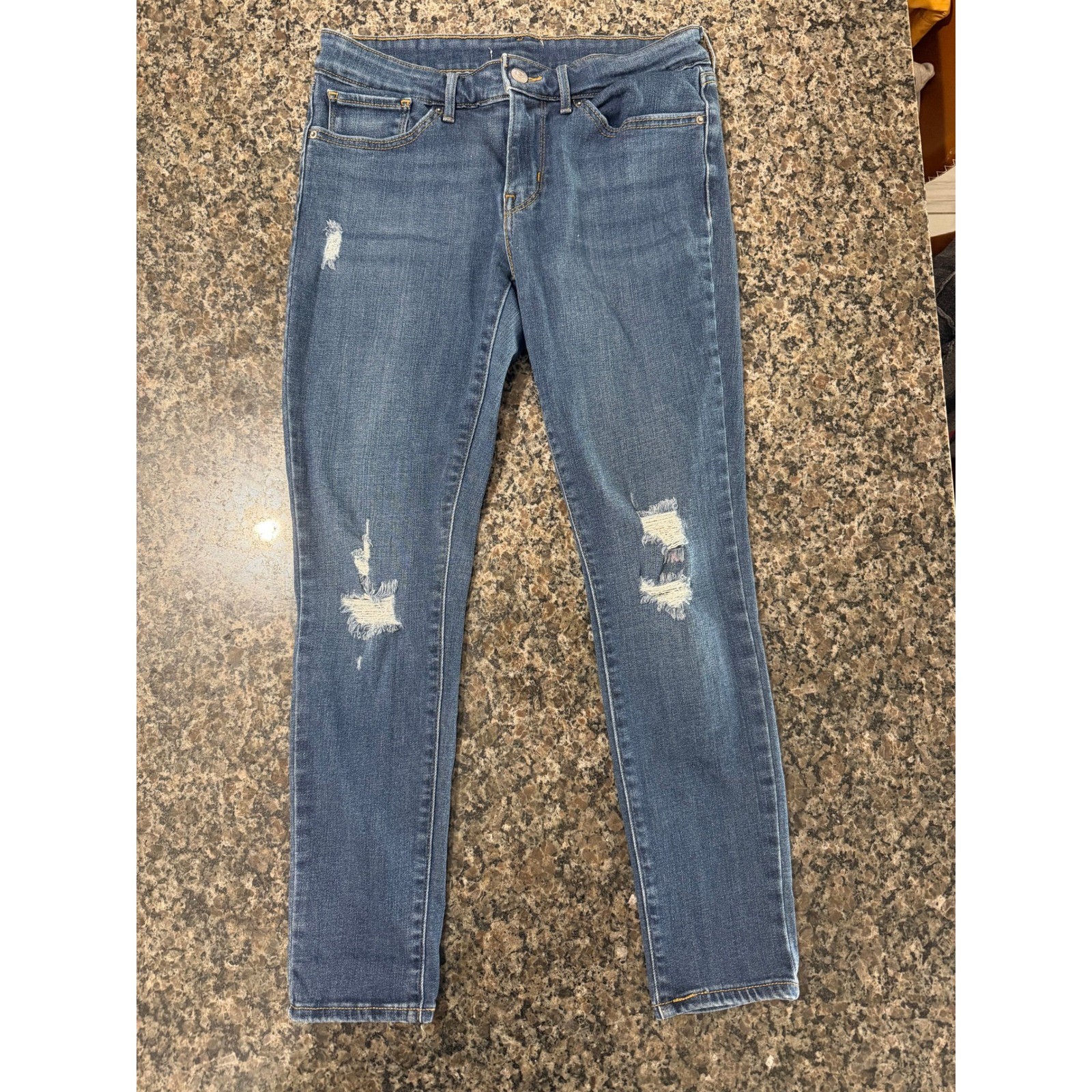 Levis 711 Skinny Jeans Womens 28 Distressed Ripped Medium Wash Denim Blue
