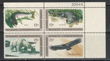 #1427-30 1971 8-cent  Wildlife Conservation se-tenant block of 4 with plate# MNH