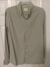 Old Navy Men's Shirt Large Slim Fit Green Brown Checkered Long Sleeve Button Up